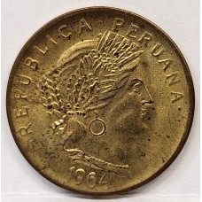 PERU 1964 . TEN 10 CENTAVOS COIN . ERROR . MISSING HALF THE DATE